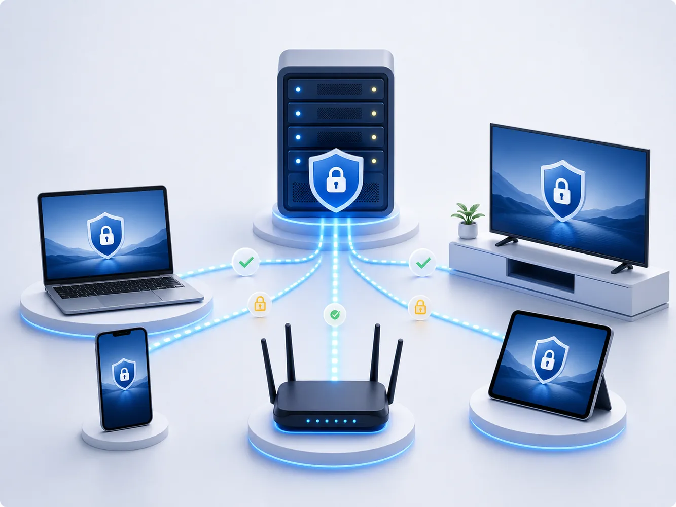 Technische illustratie bij vpn voor iphone kiezen met beveiligde verbindingen en VPN-criteria