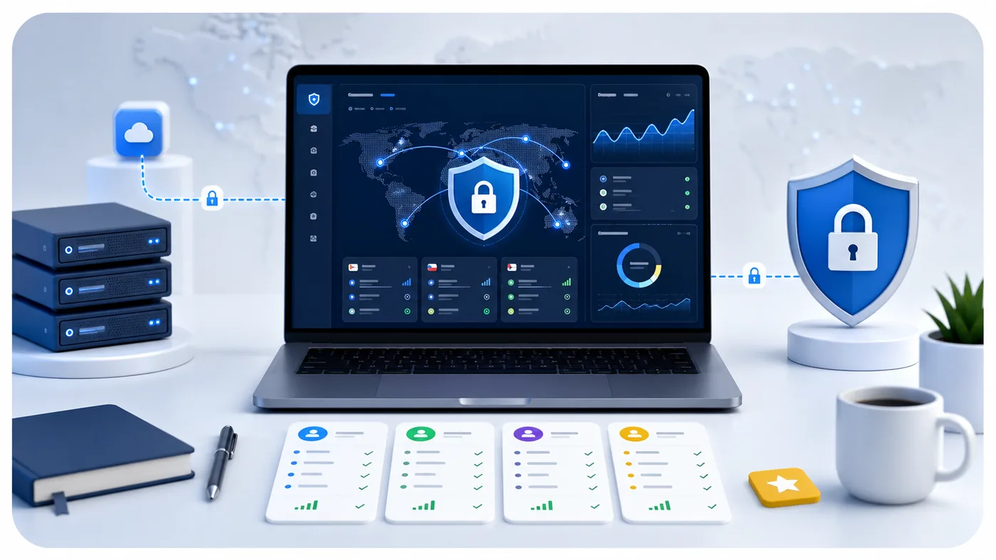 Technische illustratie bij vpn voor browser met beveiligde verbindingen en VPN-criteria